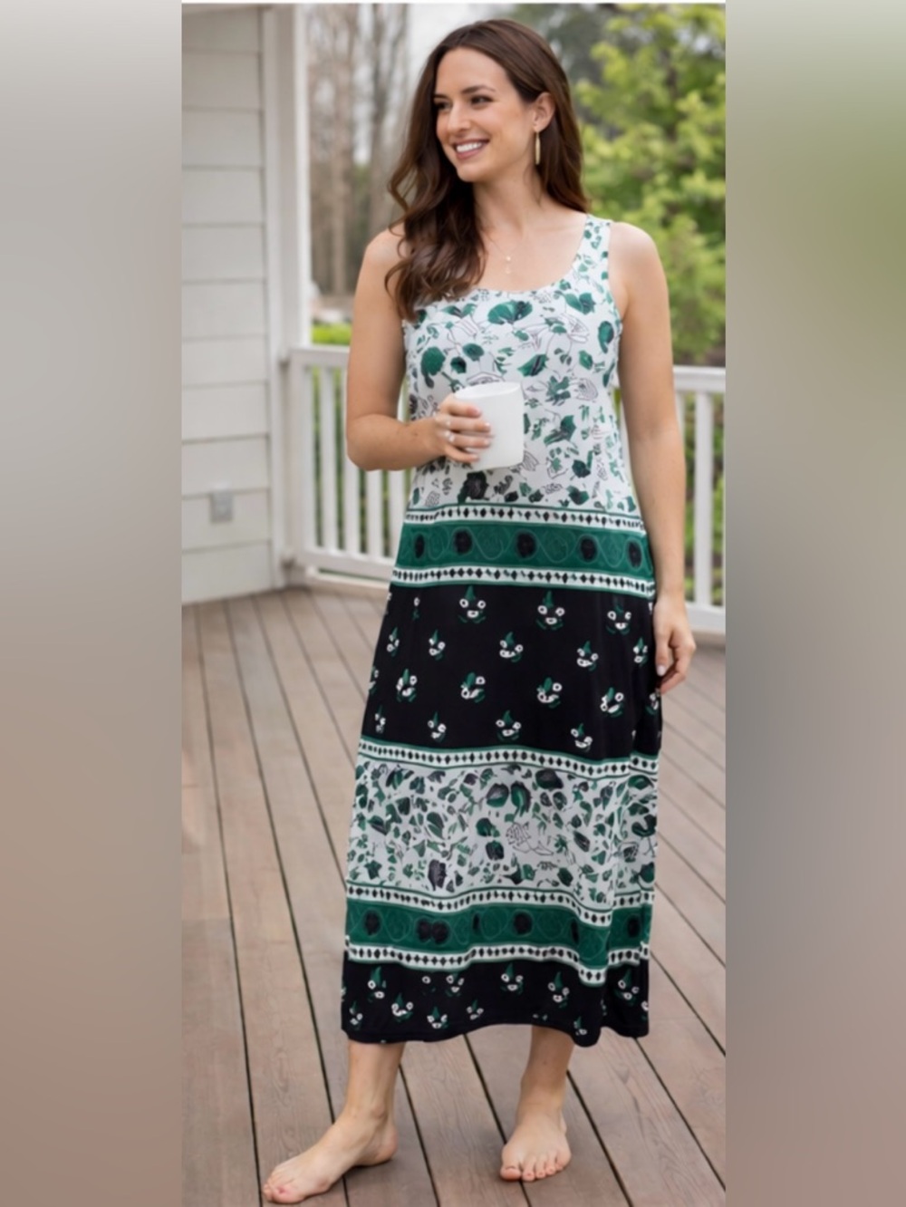 Green Boho Sleeveless Dress Soft Stretch A Line Sz Large